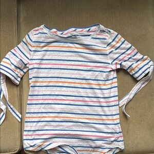 T by Talbots Multicolor Striped Top. 1/2 Sleeve with Tie detail